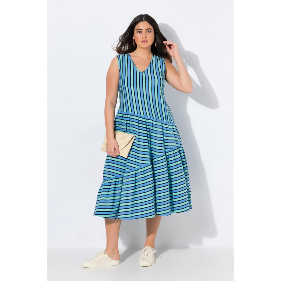 Ulla Popken Abito Midi Linea A Scollo V Senza Maniche Cotone Biologico  