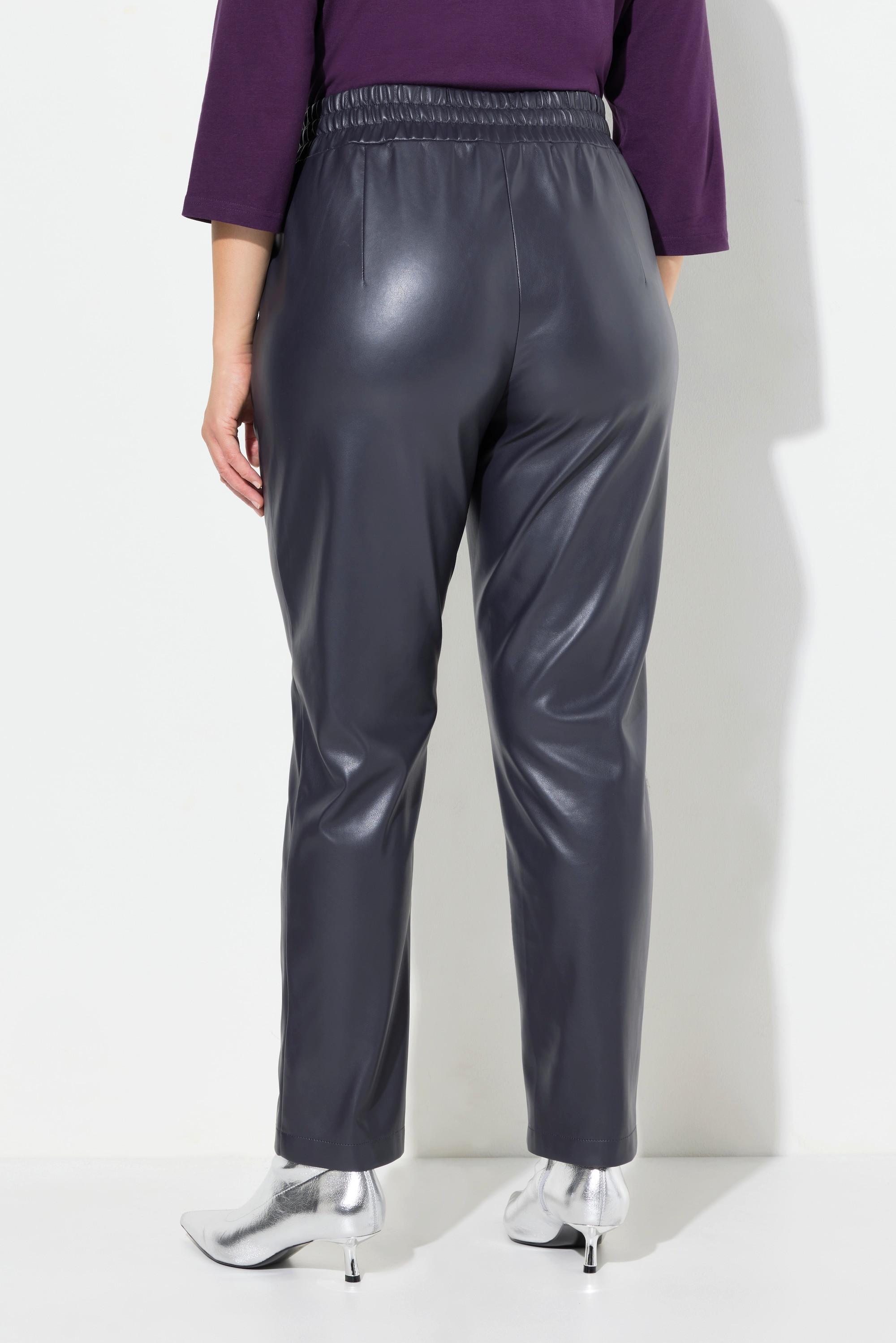 Ulla Popken  Pantalon 7/8 en similicuir. Passepoils et taille élastique 