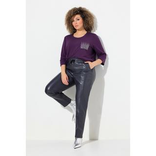 Ulla Popken  Pantalon 7/8 en similicuir. Passepoils et taille élastique 