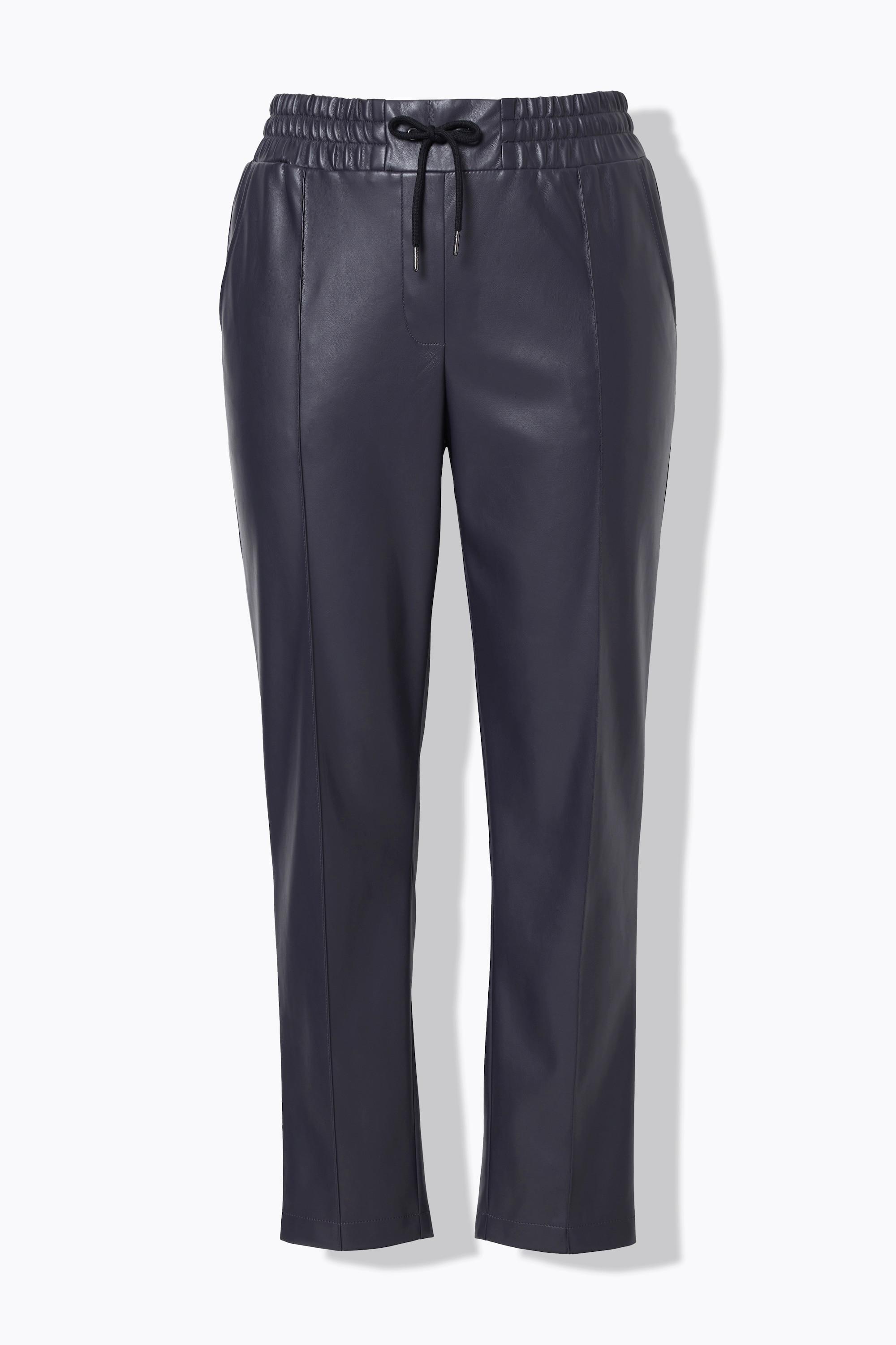 Ulla Popken  Pantalon 7/8 en similicuir. Passepoils et taille élastique 