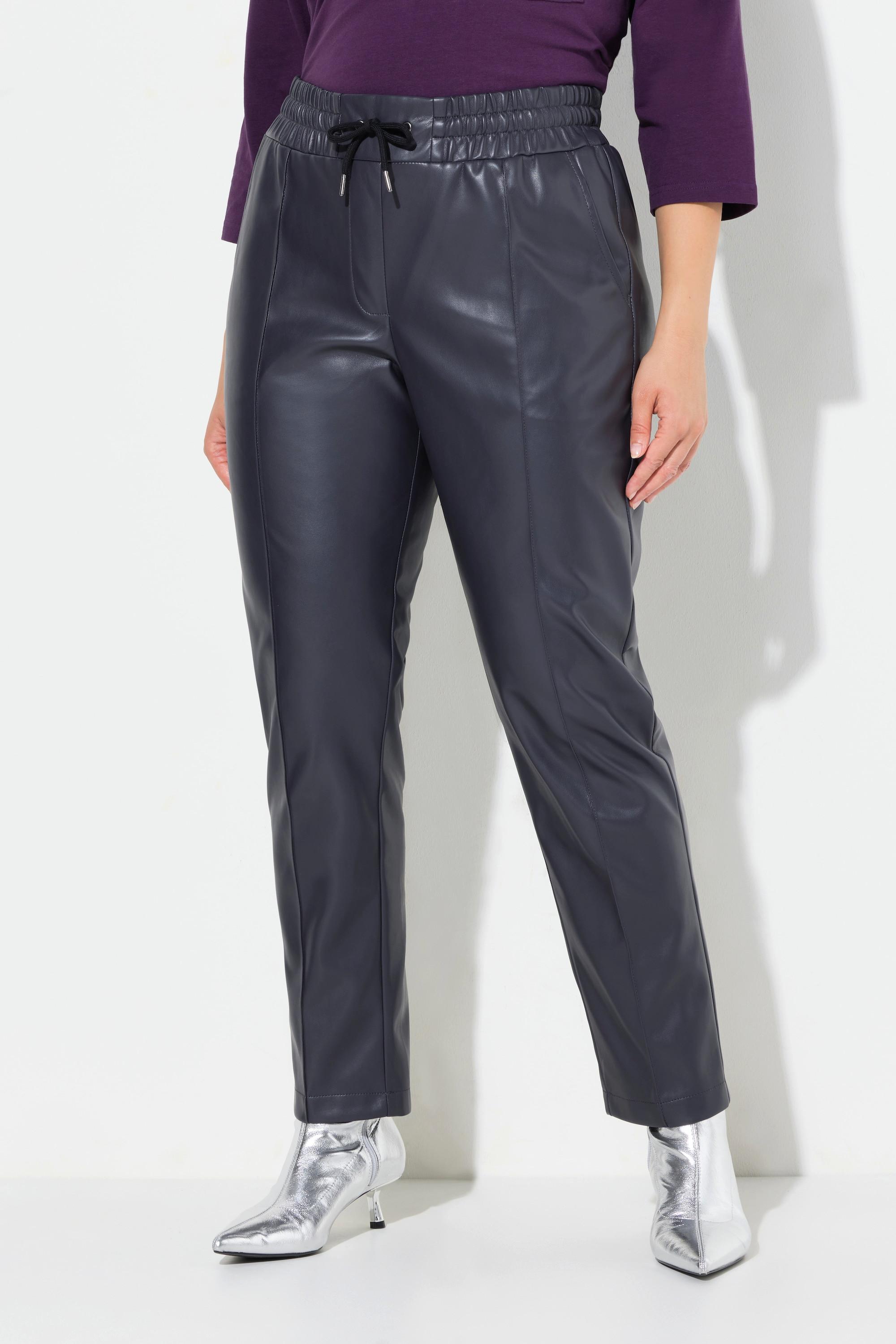 Ulla Popken  Pantalon 7/8 en similicuir. Passepoils et taille élastique 