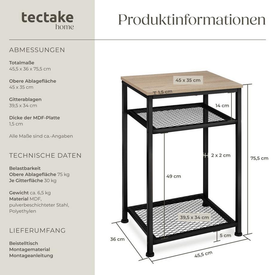Tectake Beistelltisch York Industrial Style Holz und Stahl  