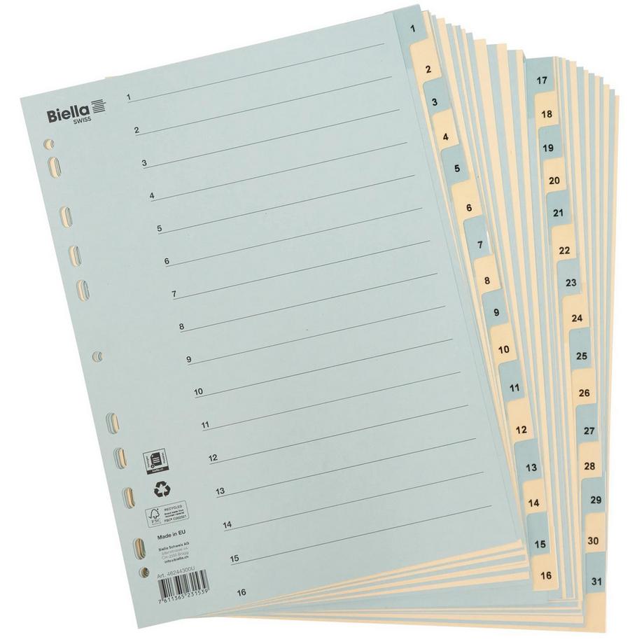 Biella BIELLA Register Karton blau/gelb A4 462443.00 1-31, 4 Loch  