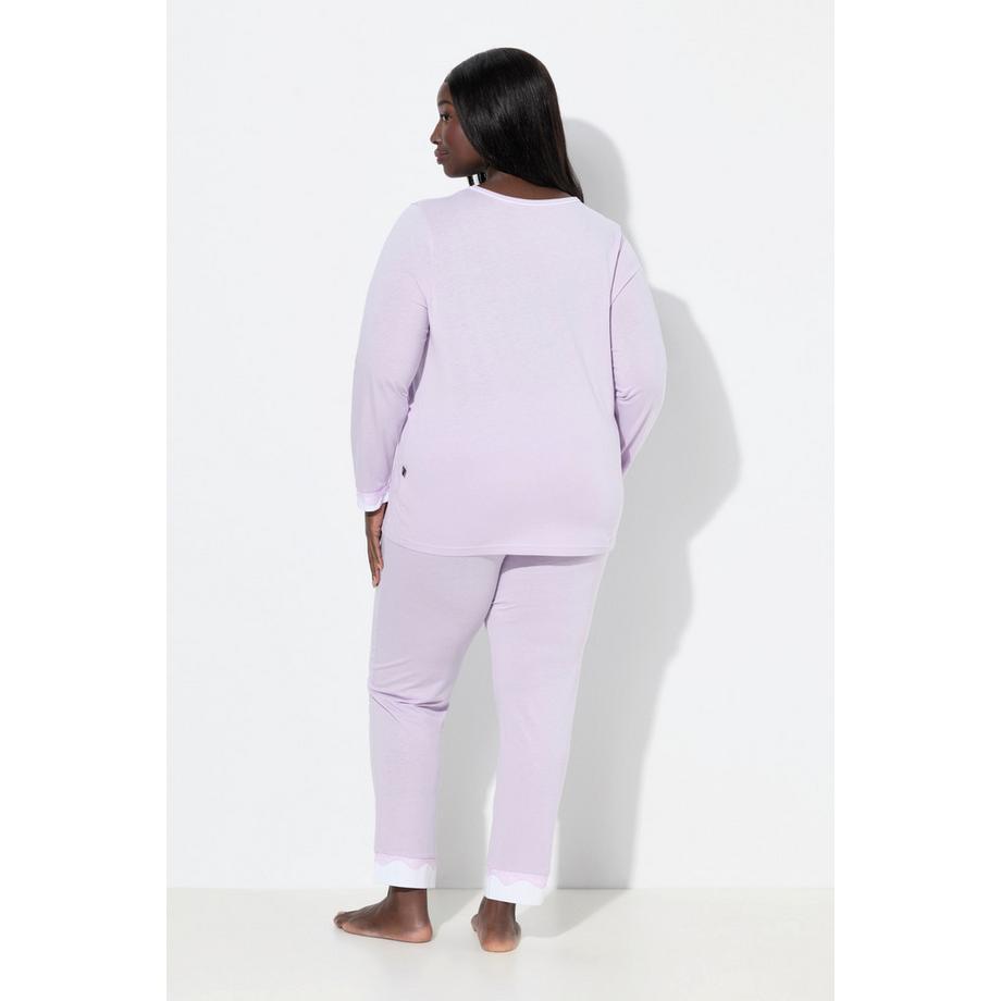 Ulla Popken Pigiama Pizzo Girocollo Maniche Lunghe  