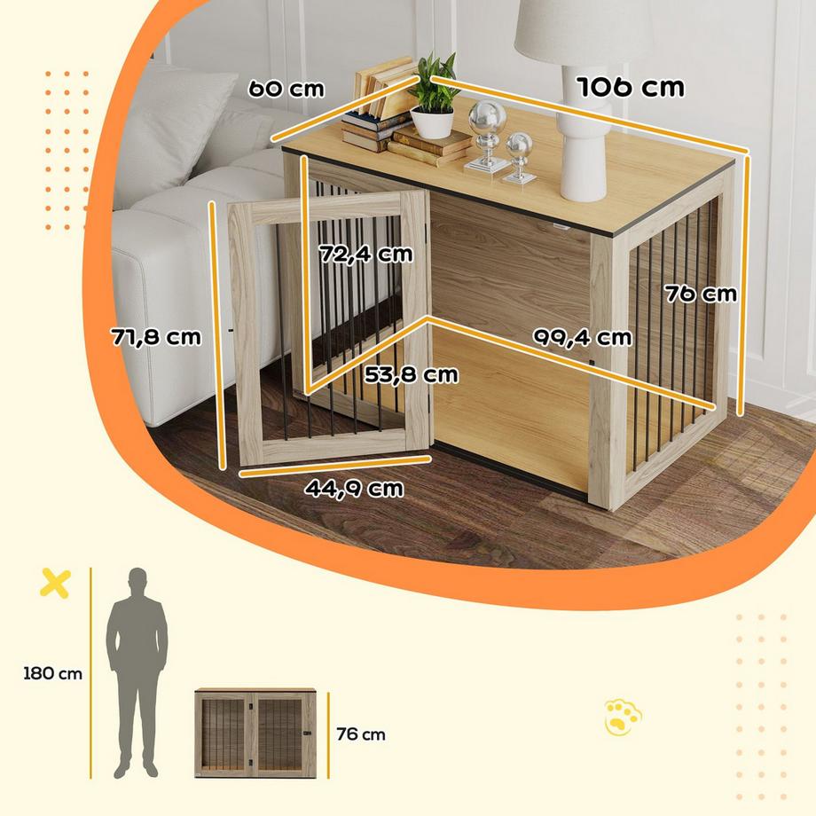 Northio  Meubles pour cage à chien, niche pour chien avec porte et fenêtre, table d'appoint pour la maison, niche pour grands chiens de moins de 30 kg, acier, 106 x 60 x 76 cm, chêne 