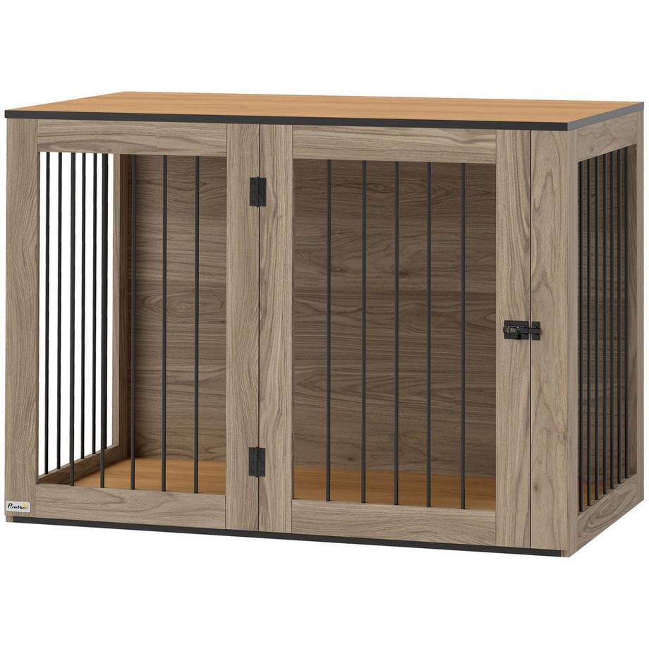 Northio  Meubles pour cage à chien, niche pour chien avec porte et fenêtre, table d'appoint pour la maison, niche pour grands chiens de moins de 30 kg, acier, 106 x 60 x 76 cm, chêne 