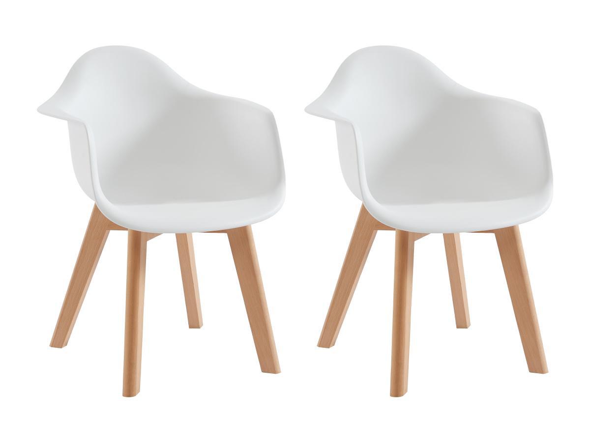 Vente-unique Lot de 2 chaises enfant avec accoudoirs en polypropylène et hêtre - Blanc - POUPINETTE  