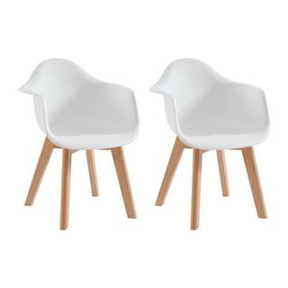 Vente-unique Lot de 2 chaises enfant avec accoudoirs en polypropylène et hêtre - Blanc - POUPINETTE  