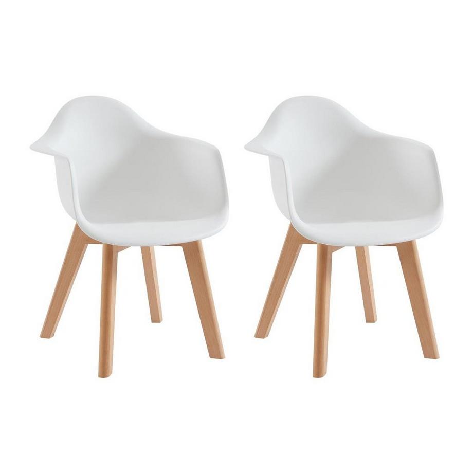 Lot de 2 chaises enfant avec accoudoirs en polypropylène et hêtre - Blanc - POUPINETTE