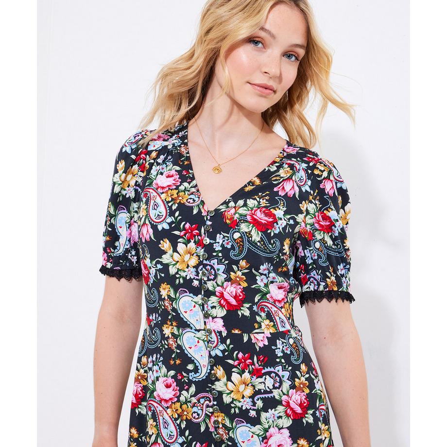 Joe Browns Abito Lungo Floreale con Bordo in Pizzo  