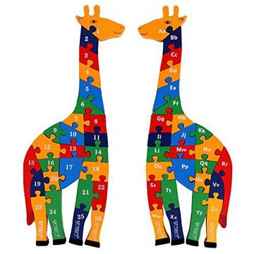 Puzzle en bois girafe - puzzle alphabet et chiffres