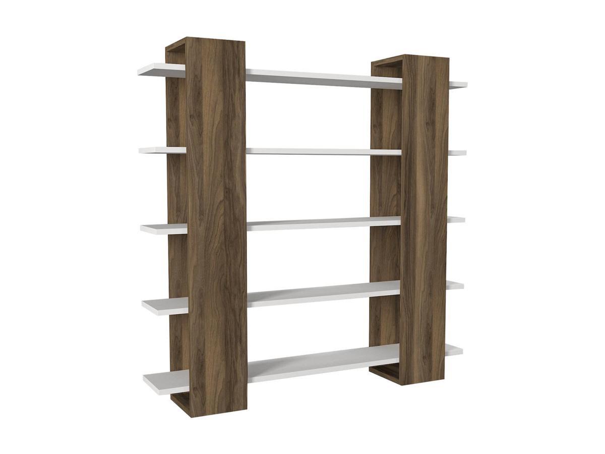 Image of Bücherregal mit 5 Regalböden - Holzfarben & Weiß - ZORYN Bücherregal mit 5 Regalböden - Holzfarben & Weiß - ZORYN