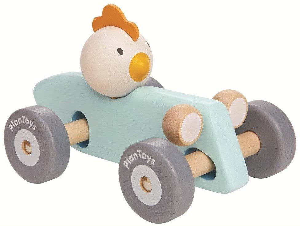 Plantoys  Plan Toys voiture de course en bois poulet pastel 
