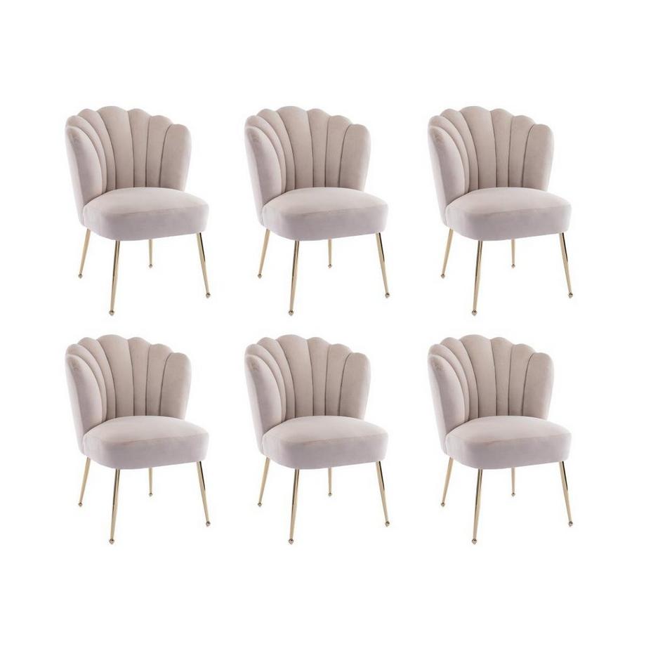 Lot de 6 chaises en velours et acier doré - Beige - RUTY de Pascal MORABITO