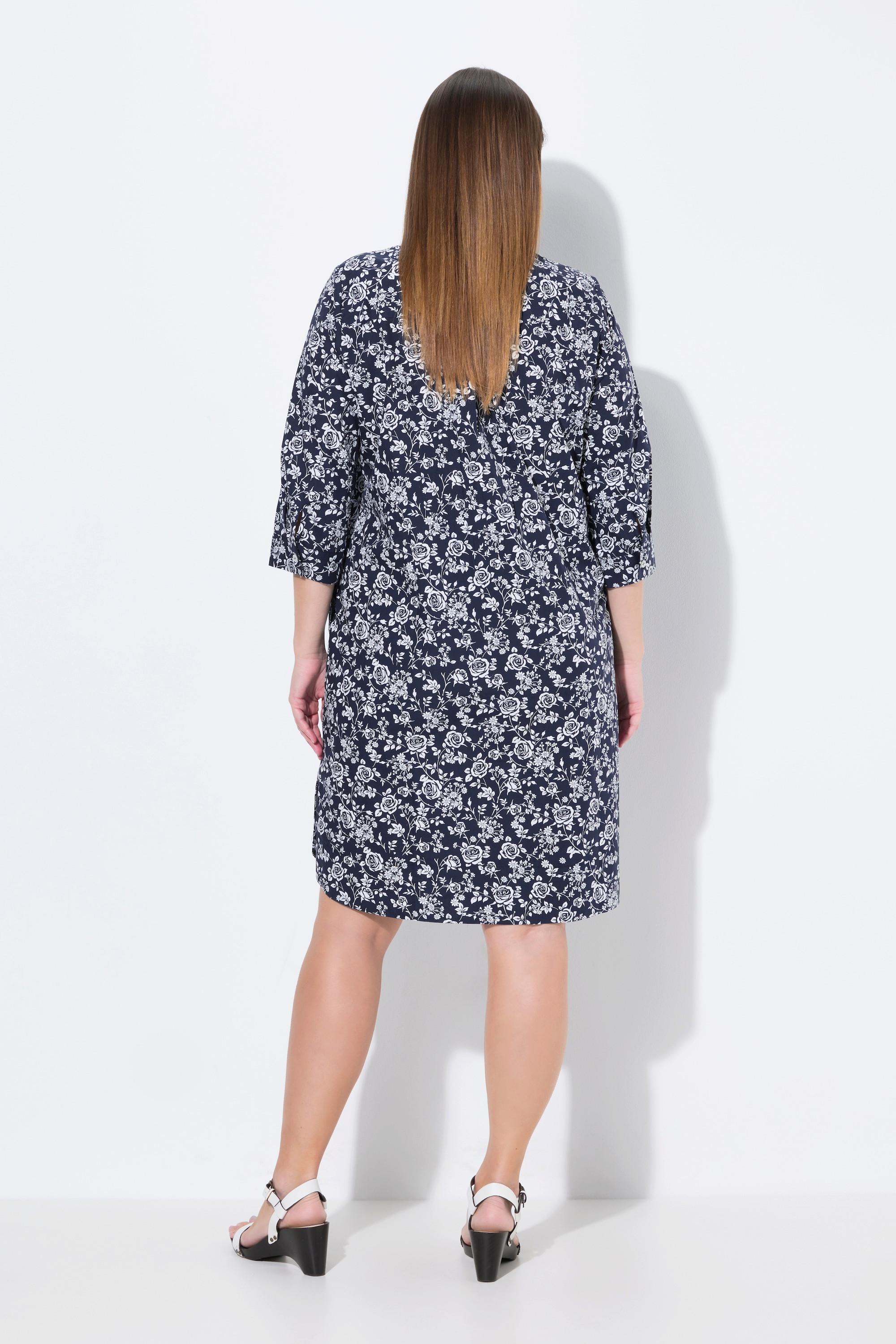 Ulla Popken Abito Chemisier Taglio Svasato Colletto Camicia Maniche 3/4  