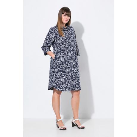 Ulla Popken Abito Chemisier Taglio Svasato Colletto Camicia Maniche 3/4  