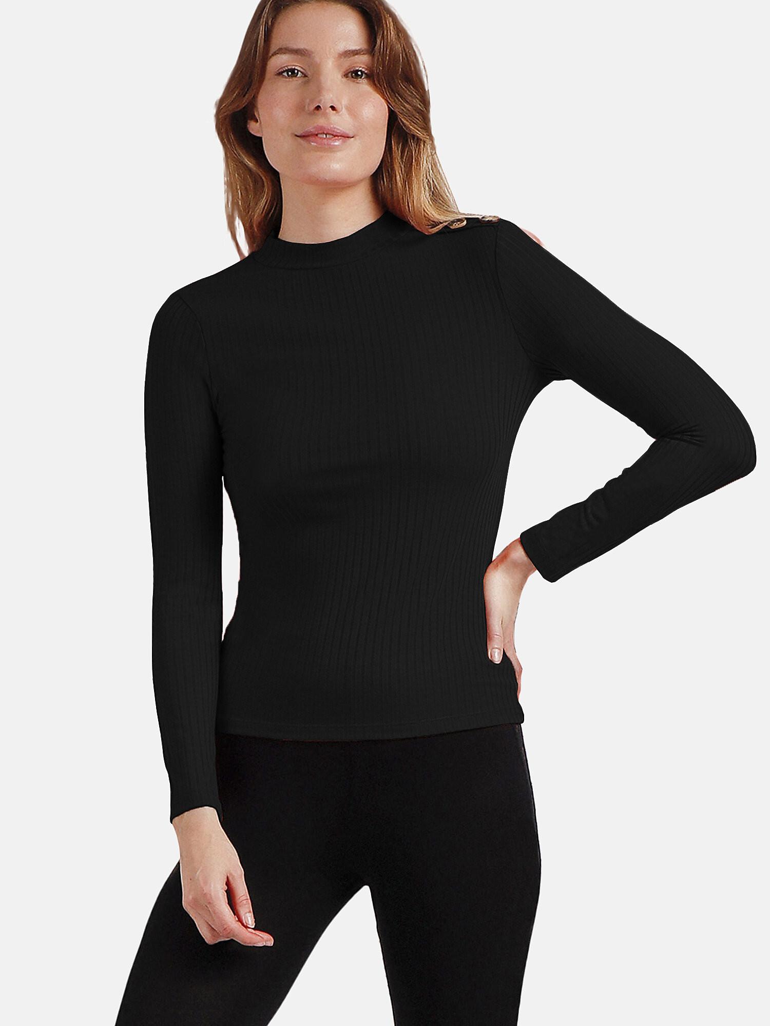 Image of Top Mit Langen Ärmeln Und Stehkragen Perkins Damen Schwarz XL