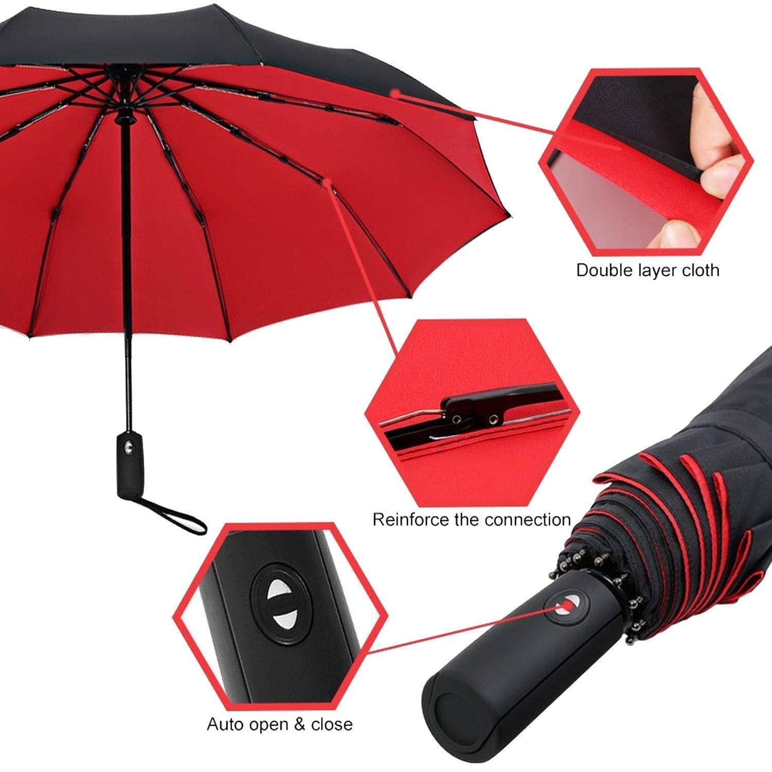 eStore Regenschirm, Kompakt - 105 cm - Schwarz  Rot  