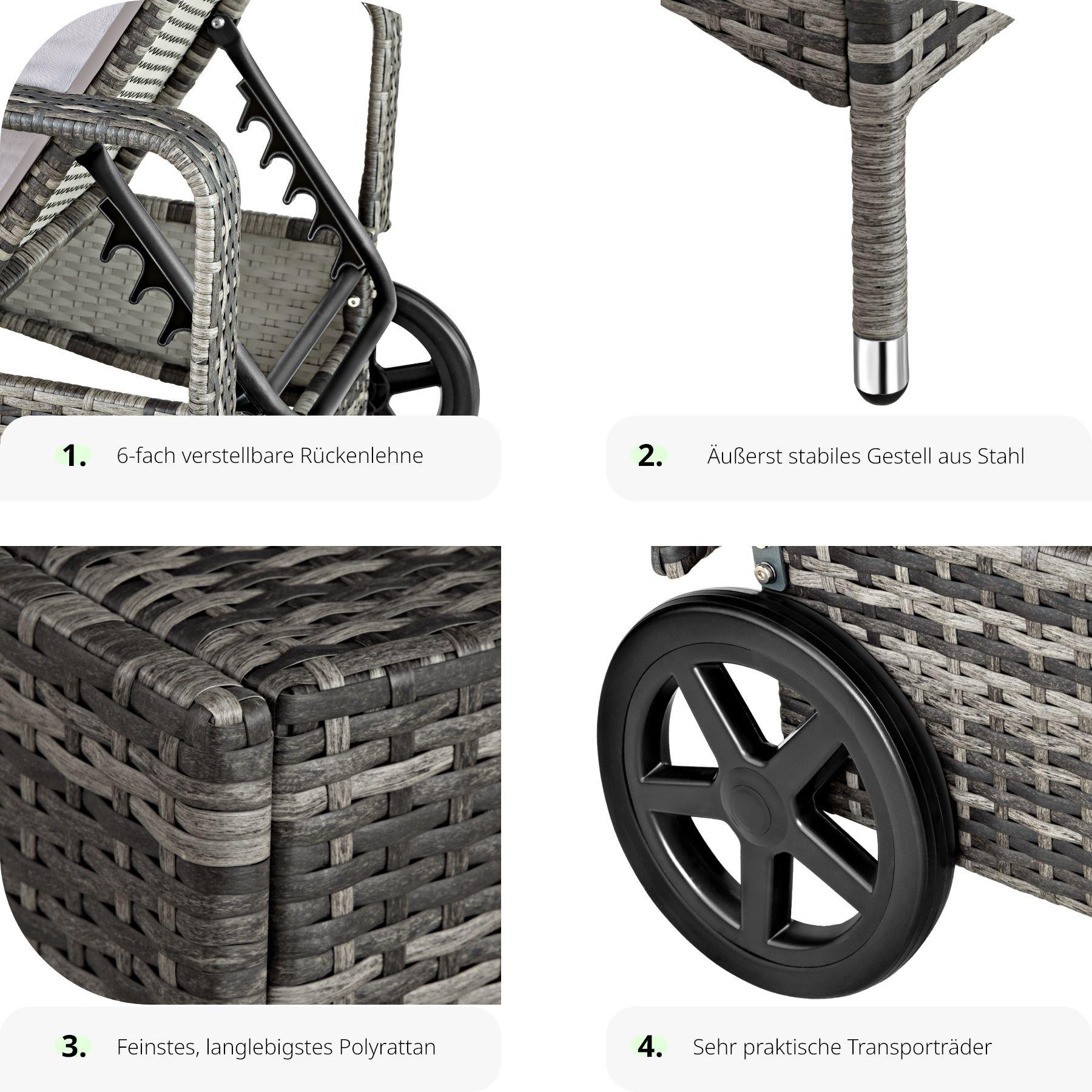 Tectake Lettino prendisole in rattan con ruote  