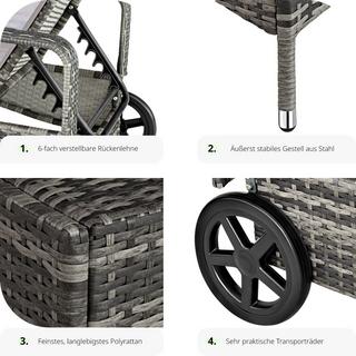 Tectake Bain de soleil métal 6 positions avec roulettes  