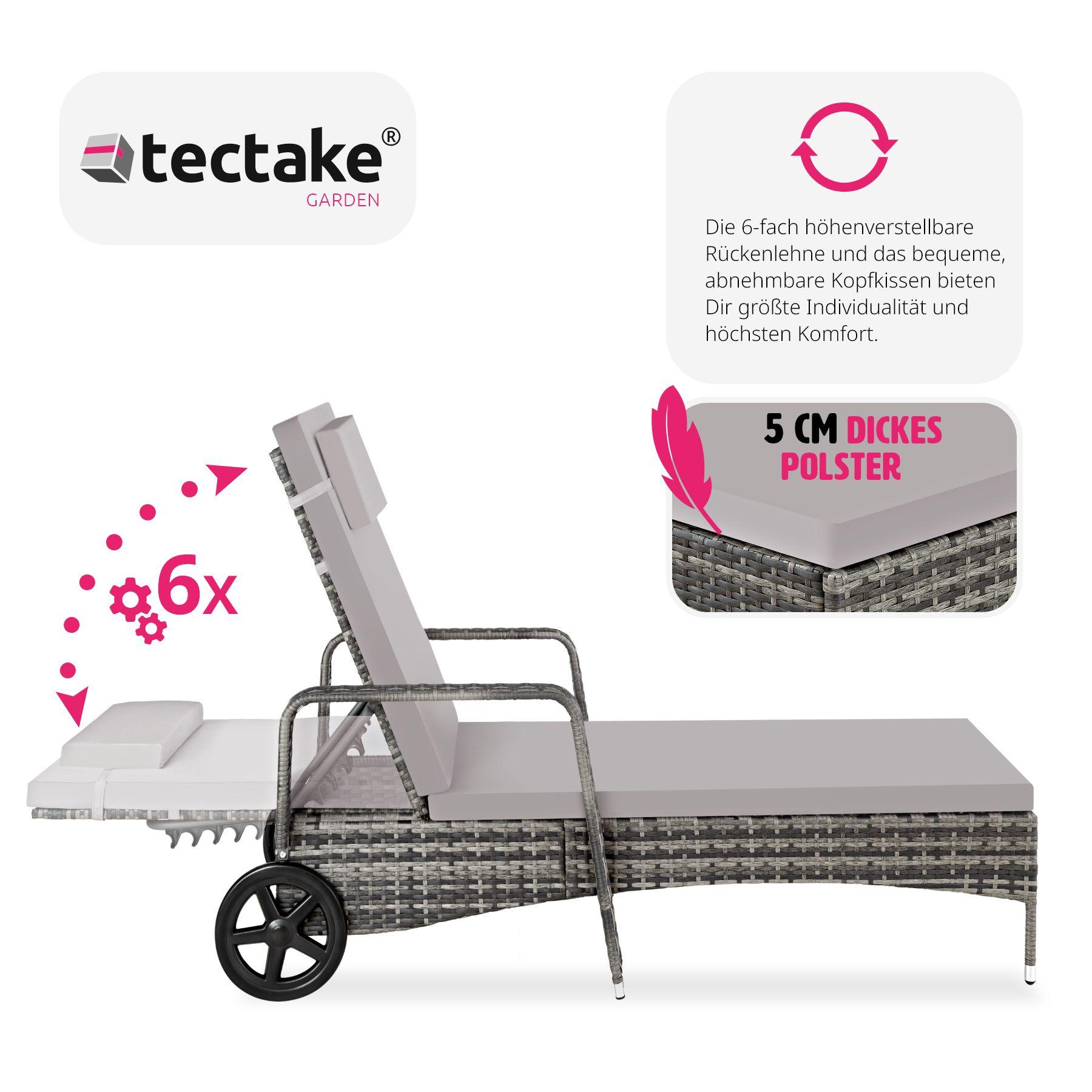 Tectake Bain de soleil métal 6 positions avec roulettes  