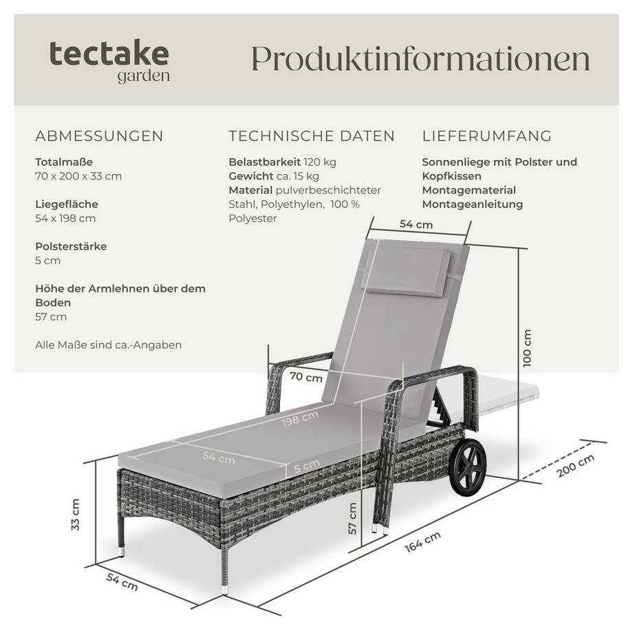 Tectake Rattan Sonnenliege  widerstandsfähig UV-beständig  