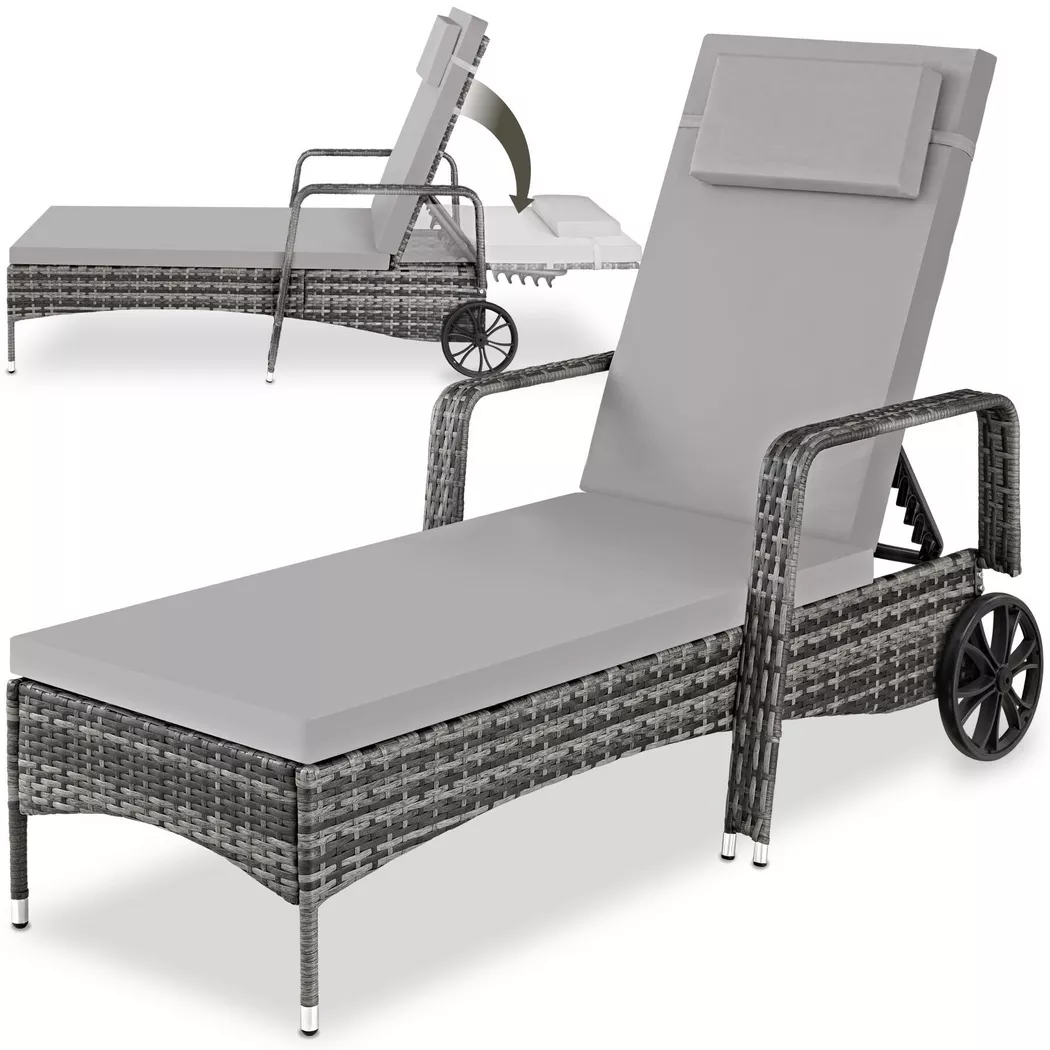 Tectake - Rattan Sonnenliege  widerstandsfähig UV-beständig, 1 Stück, Seegrau