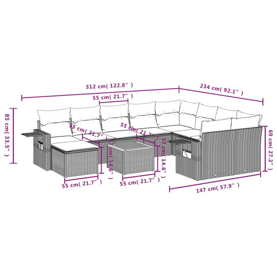 VidaXL Ensemble de canapés de jardin rotin synthétique  