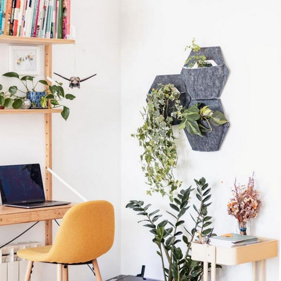 CitySens 3 Pack di fioriere da parete; fioriera bianca; rivestimento tessile grigio  