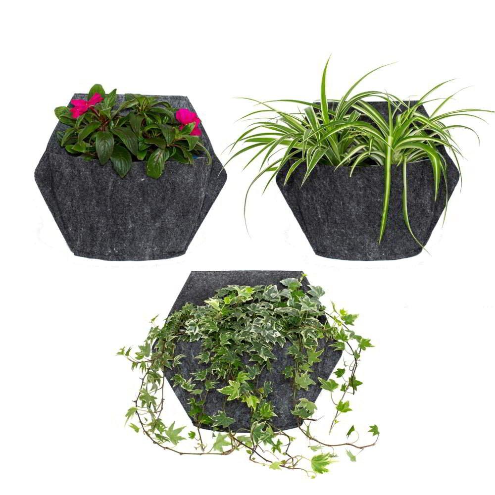 CitySens 3 Pack Wall Planters; white planter; gray textile cover  