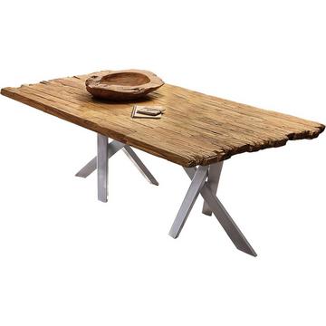 Table 200x100 cm - teck recyclé naturel - métal argenté antique