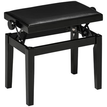 Tabouret De Piano, Banc De Piano Réglable En Hauteur Avec Coussin En Cuir, Banc De Piano, Simili Cuir, Bois D'Hévéa, Noir, 63 X 33 X 45-56 Cm