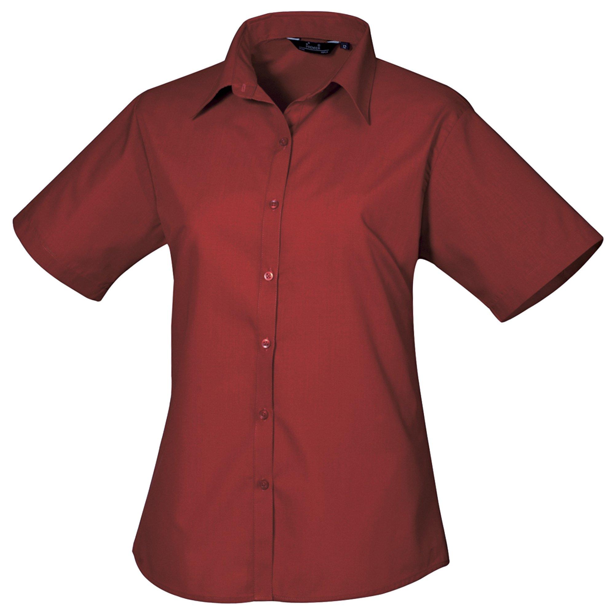 Image of Kurzarm Popeline Bluse Arbeitshemd Damen Weinrot 32