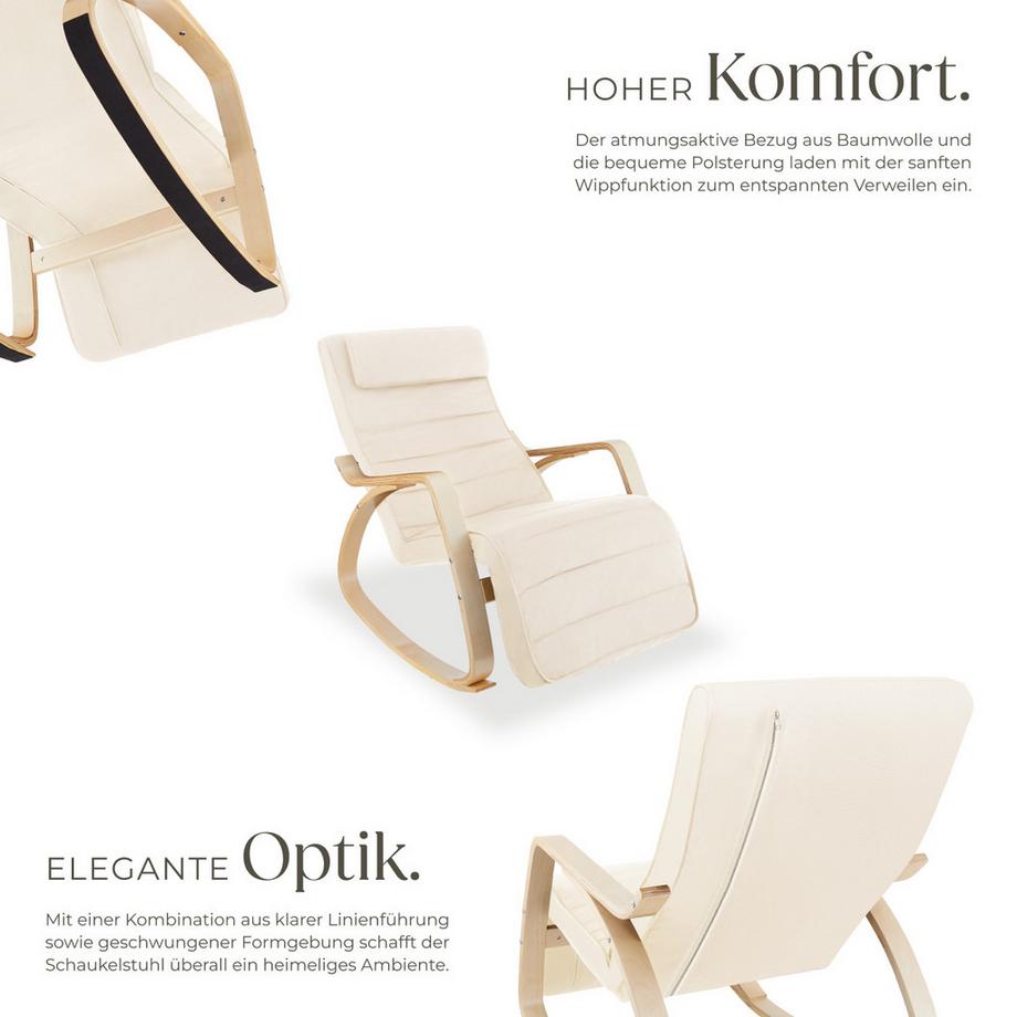 Tectake Schaukelstuhl Onda mit Armlehnen, Gestell aus Birkenholz bequeme Polsterung mit Kopfkissen  