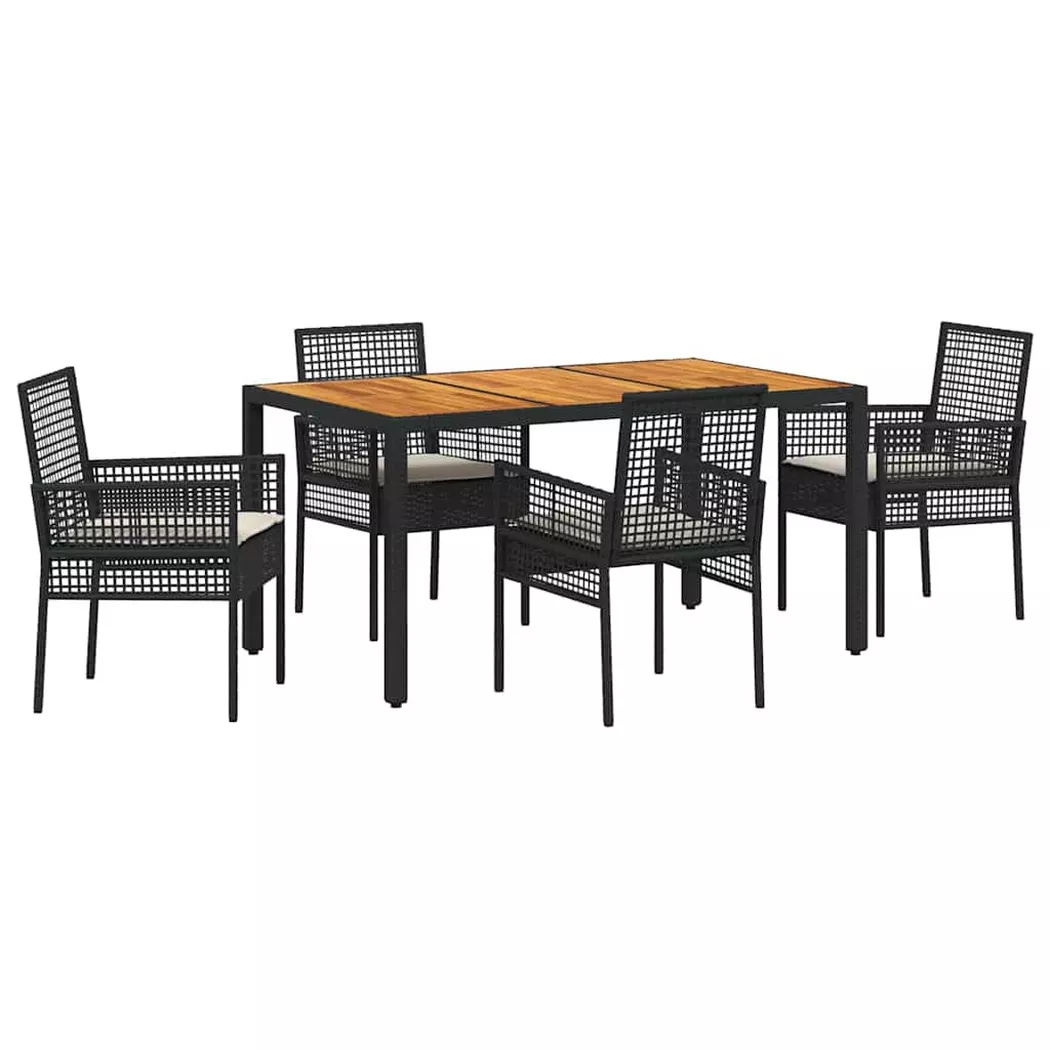 vidaXL Garten Essgruppe 5 stk. Schwarz Poly-Rattan