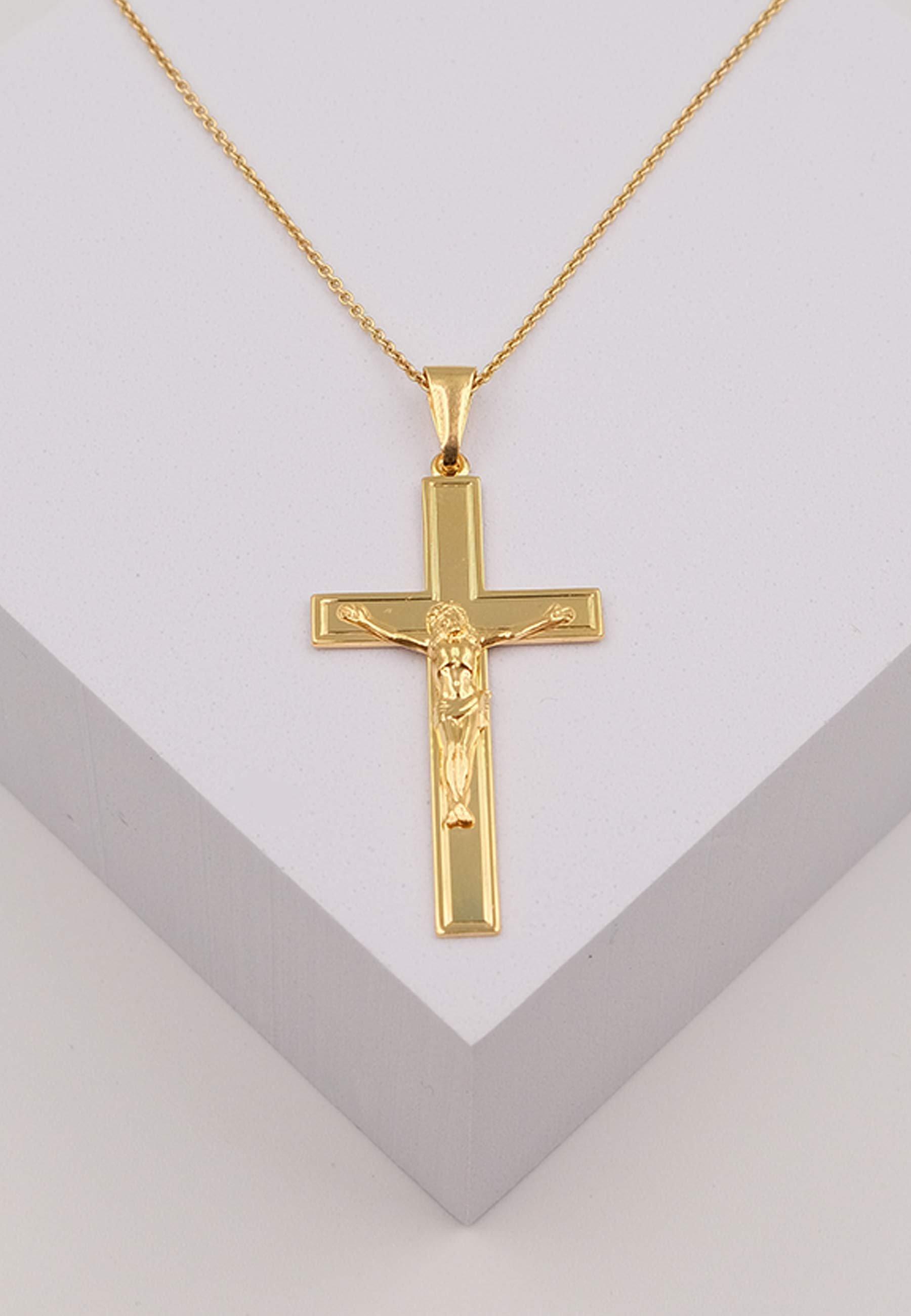 MUAU Schmuck  Pendentif croix croix or jaune 750, 50x24mm Christ 