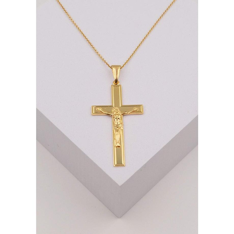 MUAU Schmuck  Anhänger Balken-Kreuz Gelbgold 750, 50x24mm Christus 