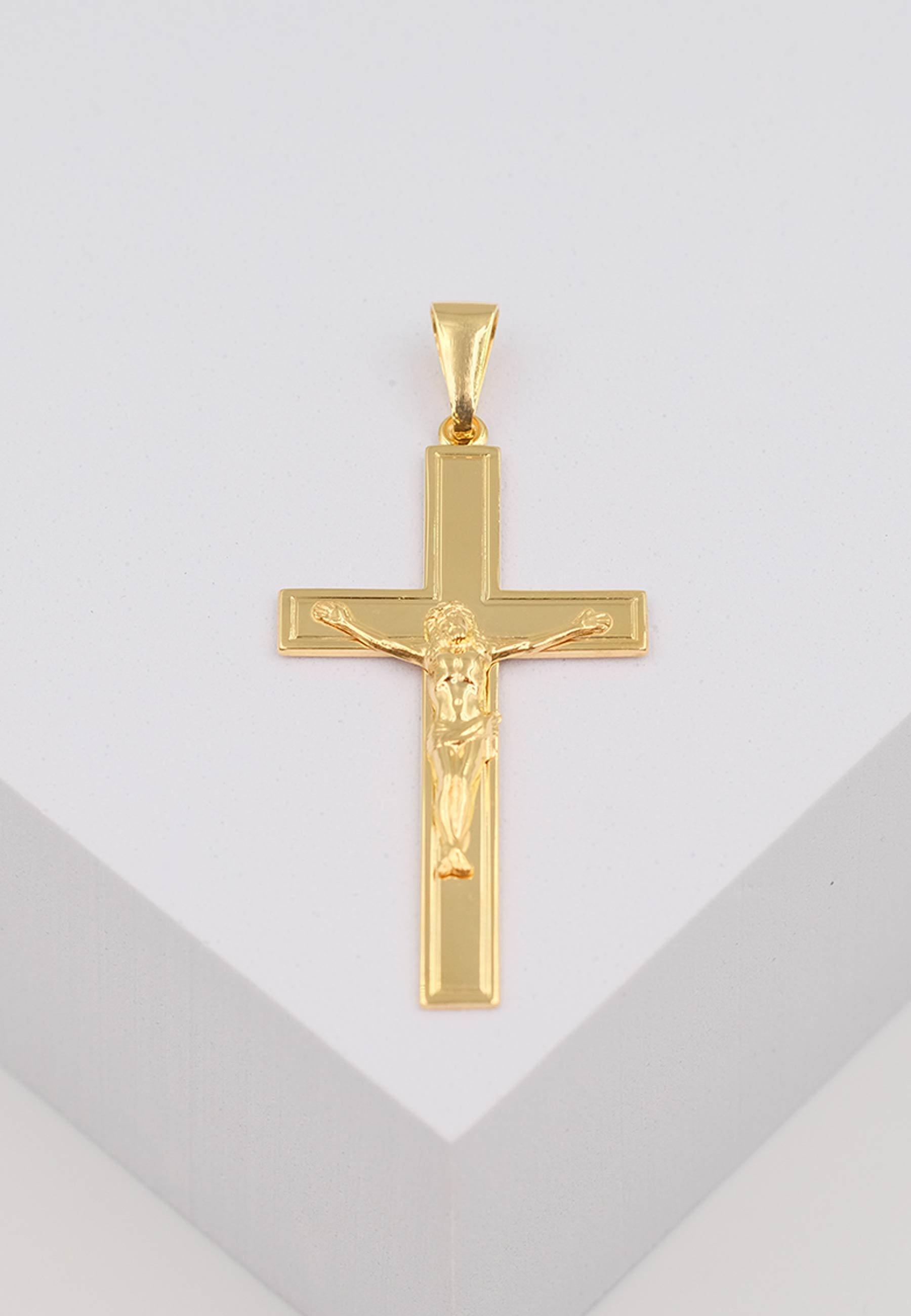 MUAU Schmuck  Pendentif croix croix or jaune 750, 50x24mm Christ 