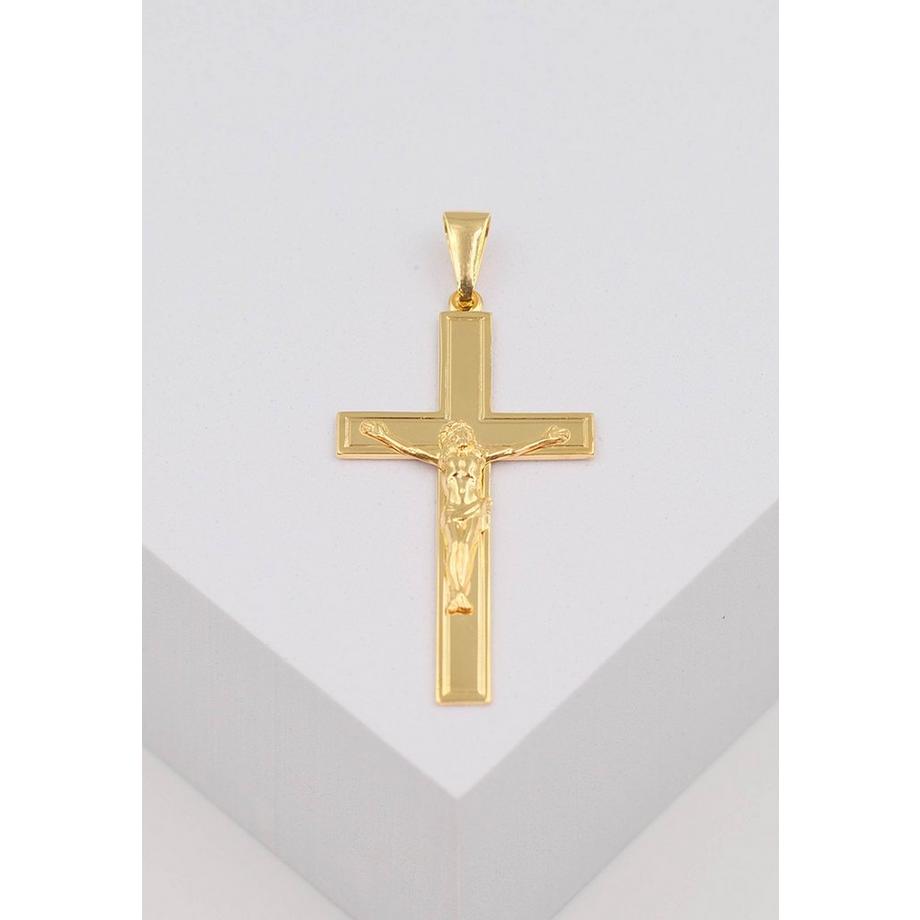 MUAU Schmuck  Anhänger Balken-Kreuz Gelbgold 750, 50x24mm Christus 