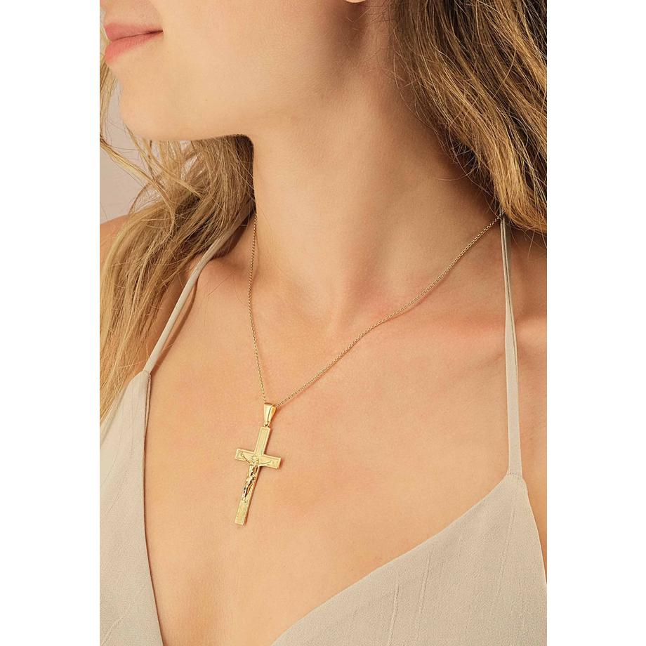 MUAU Schmuck  Anhänger Balken-Kreuz Gelbgold 750, 50x24mm Christus 