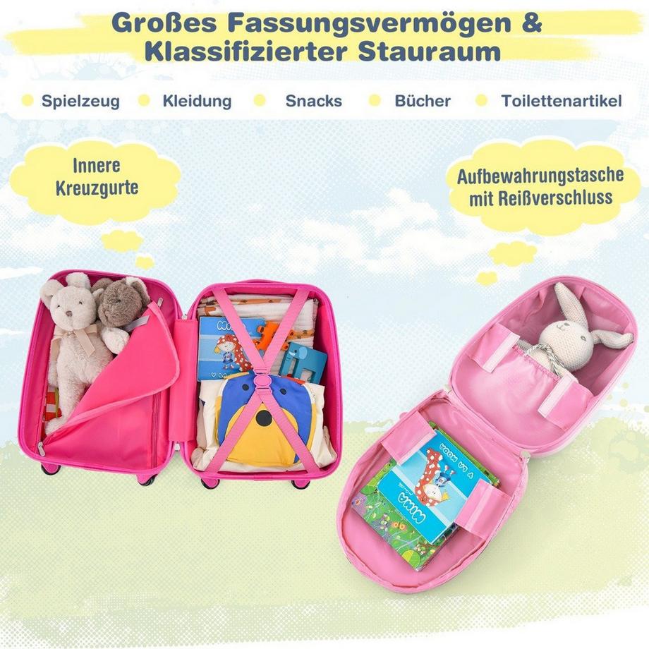 Northix  2tlg Kinderkoffer + Rucksack aus Kunststoff Kindertrolley Kindergepäck 12"+16" Rosa Unicorn 