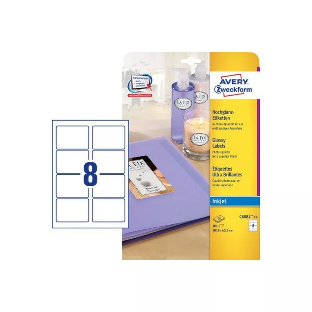 Avery-Zweckform – AVERY ZWECKFORM Etiketten 88,9×63,5mm, glossy 80 Stück, One Size, Weiss