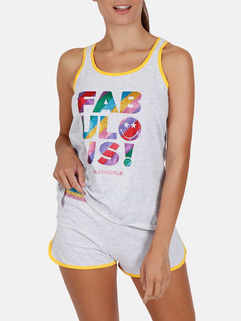 Image of Pyjama-shorts Tank-top Glitter Smiley Damen Grau XL
