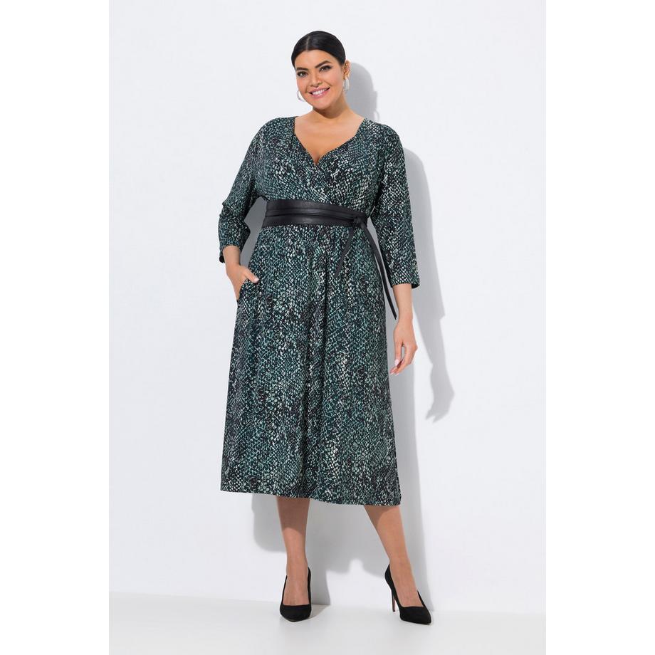 Ulla Popken Jerseykleid Schlangenmuster V-Ausschnitt 3/4-Arm  