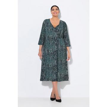 Jerseykleid, Schlangenmuster, V-Ausschnitt, 3/4-Arm