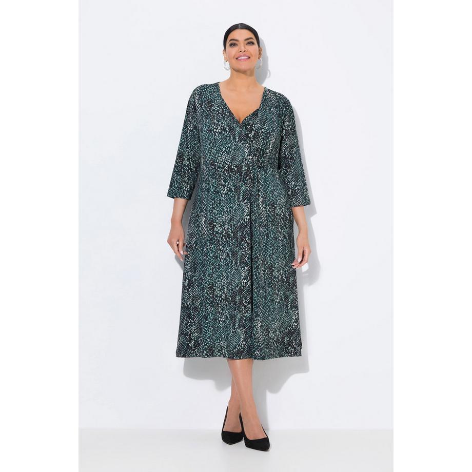 Ulla Popken Jerseykleid Schlangenmuster V-Ausschnitt 3/4-Arm  