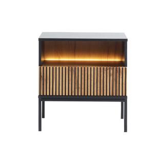 Vente-unique Table de chevet avec 1 tiroir et 1 niche - Avec LEDs - Noir et naturel - OVILA  