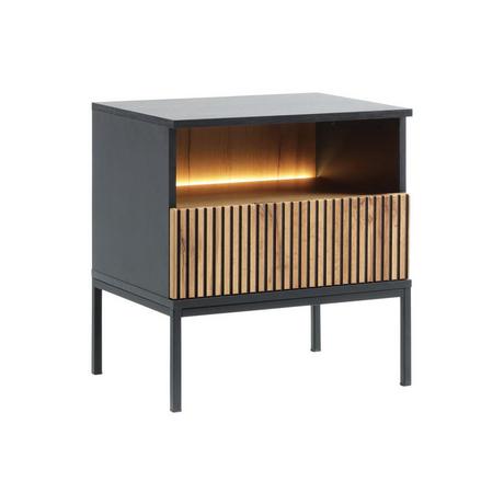 Vente-unique Table de chevet avec 1 tiroir et 1 niche - Avec LEDs - Noir et naturel - OVILA  