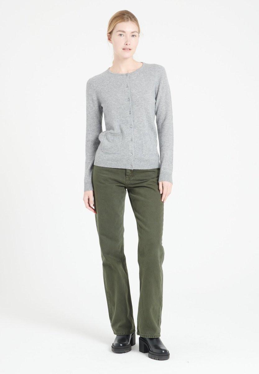 Image of Lilly 4 Strickjacke Mit Tailliertem Rundhalsausschnitt - 100% Kaschmir Unisex Grau XXL