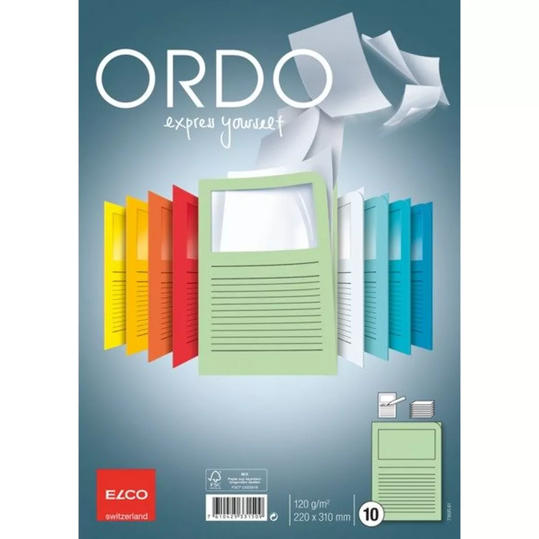 elco – Organisationsmappen Ordo A4 73695.61 grün, Fenster 10 Stück, One Size